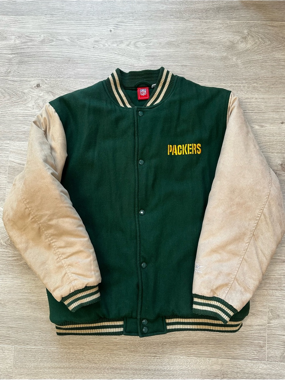 Vintage Reebok NFL Green Bay Packers Wool Suede Varsity Jacket XL READ DESCRIPT